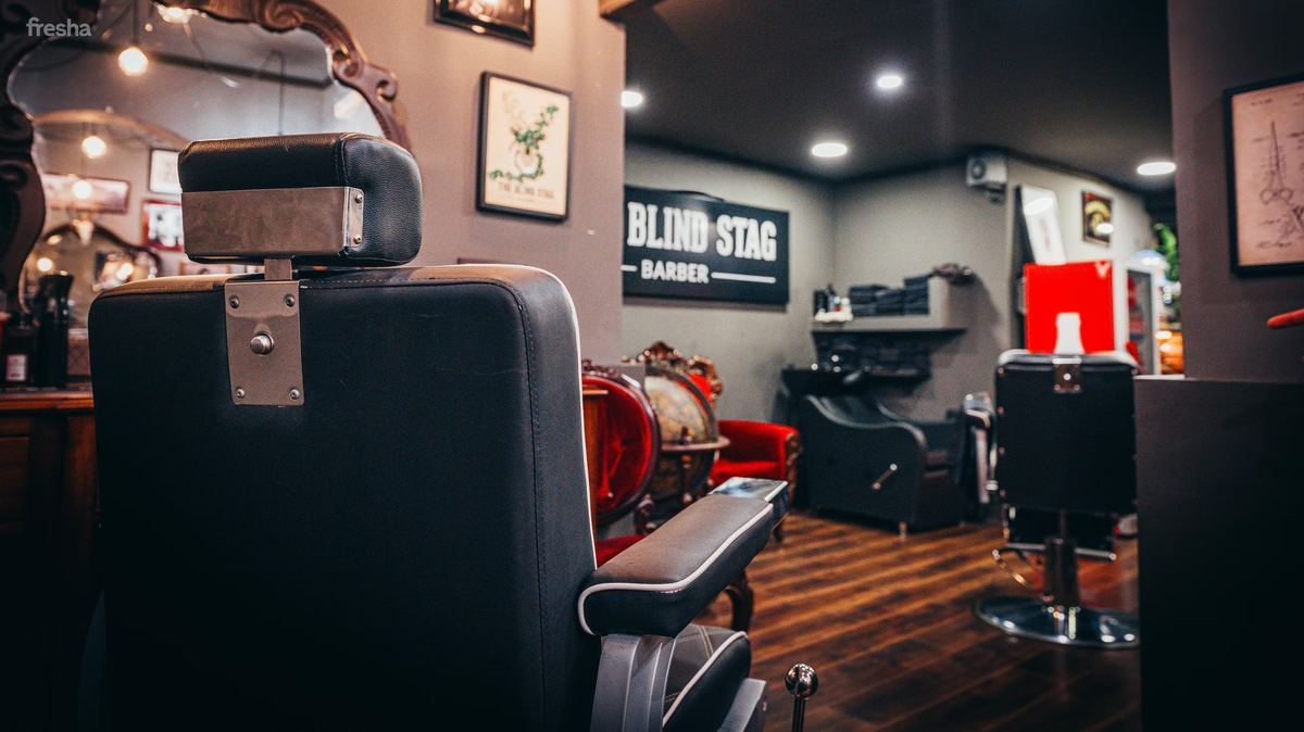 Barber chair and interior at The Blind Stag Barber Spinola Bay
